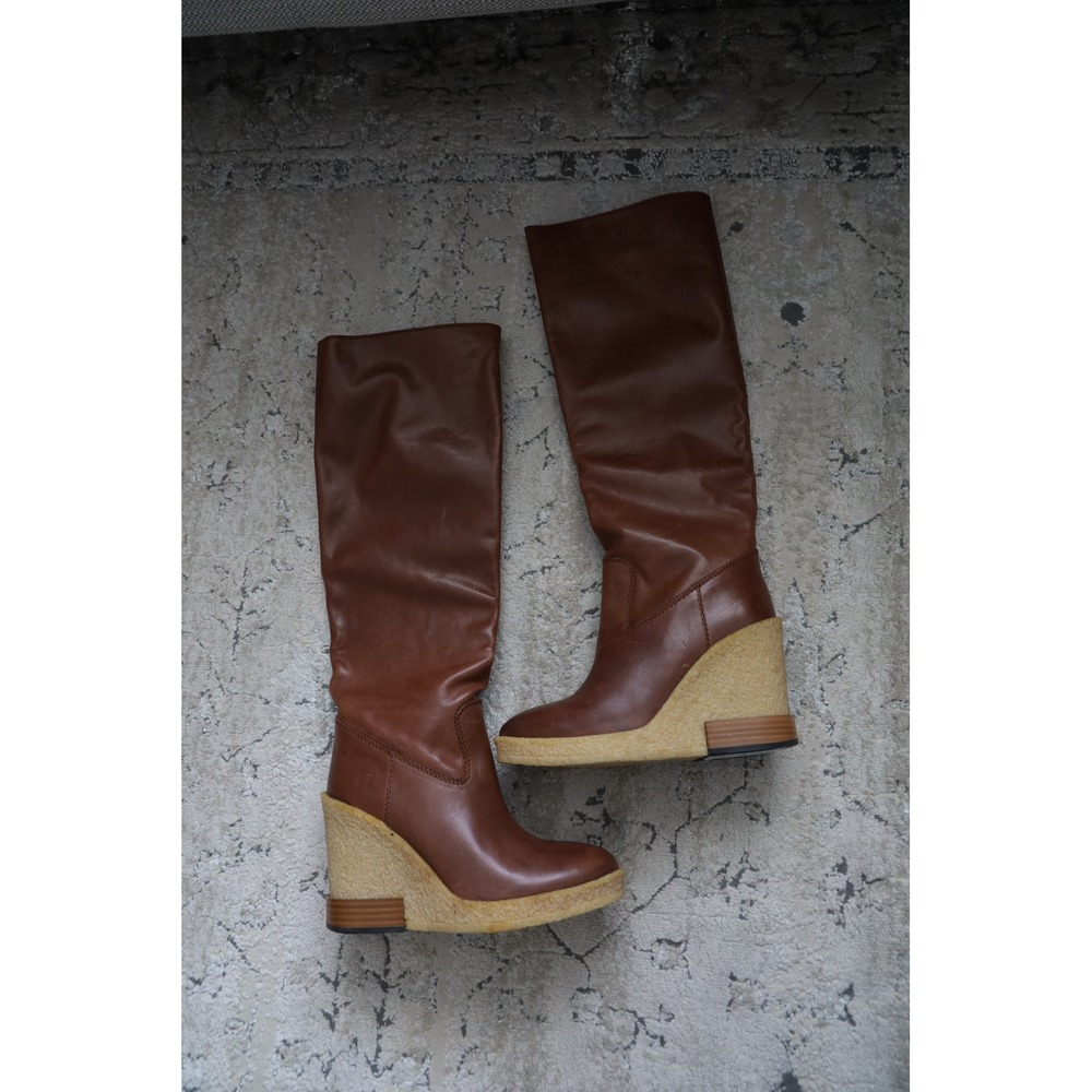 TOD'S Brown Leather Wedge Knee High Boots EU 35.5 US‎ 5.5